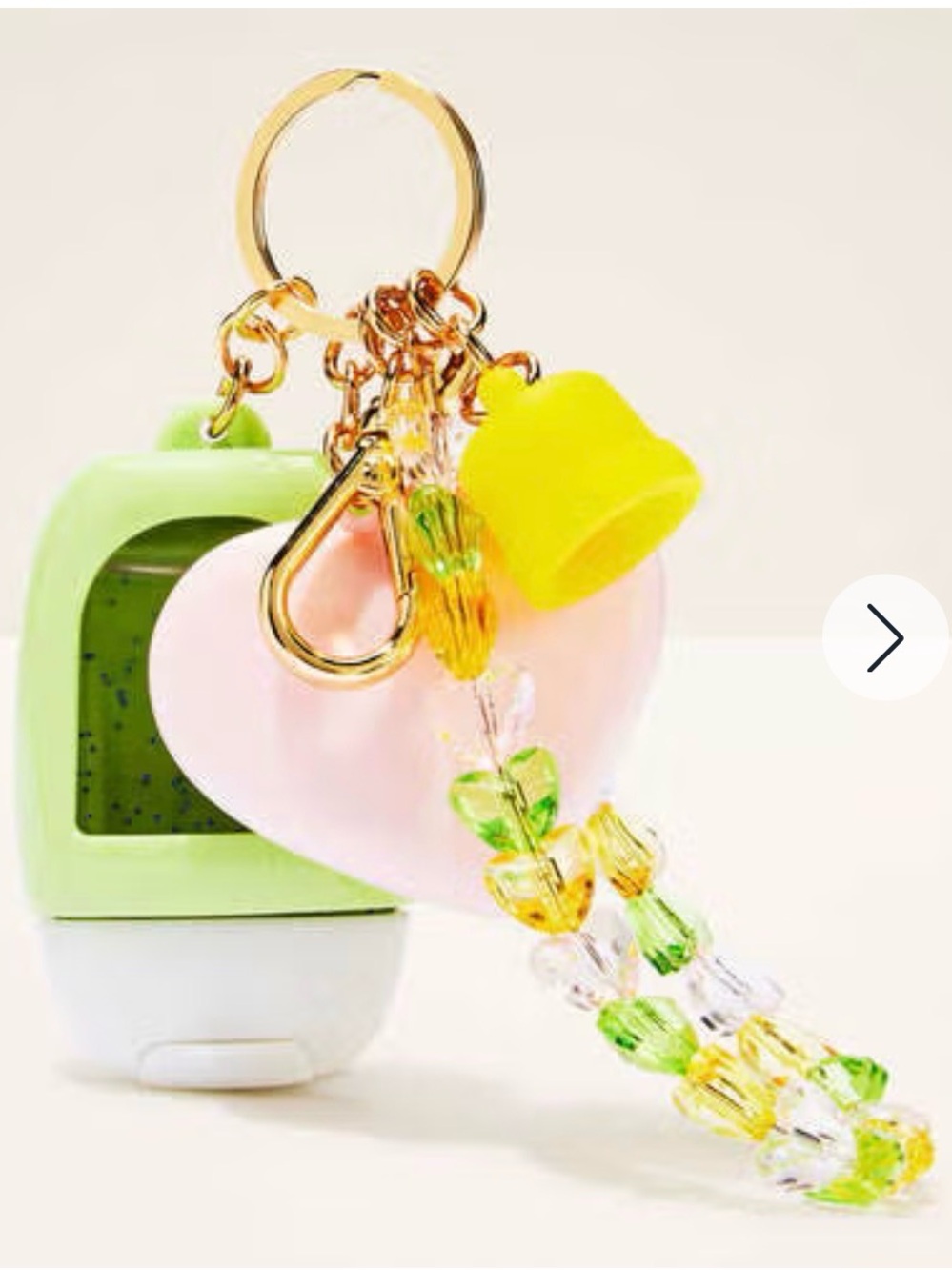 Pink Heart & Yellow Bell Beaded Keychain Charm